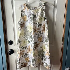 Bellambra Italian 100% Linen Floral Tropical Print Sleeveless Shift Dress size L